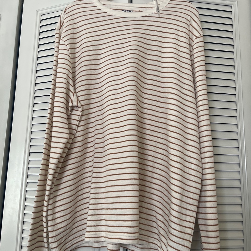 NWT Old Navy XXL Cozy Striped Terry Long Slv Tee - Cream and Tan
